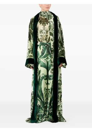 F.R.S For Restless Sleepers damask-print velvet-trim dress - Green