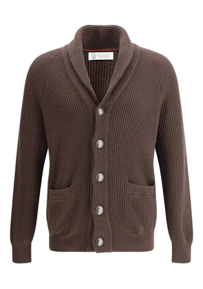 Brunello Cucinelli shawl-lapel ribbed cardigan - Brown