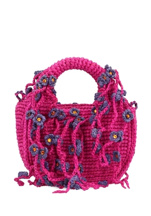 MADE FOR A WOMAN flower-embellished raffia tote bag - Pink