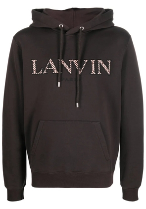 Lanvin embroidered-logo cotton hoodie - Brown