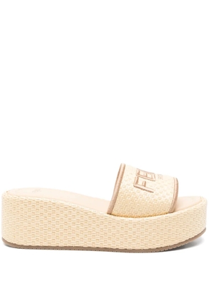 FENDI logo-embroidered sandals - F1DAI BEIGE