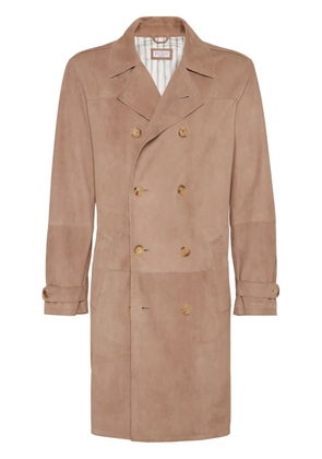 Brunello Cucinelli notched-lapels suede coat - Brown