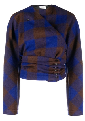 LEMAIRE check-print wool wrap blouse - Blue