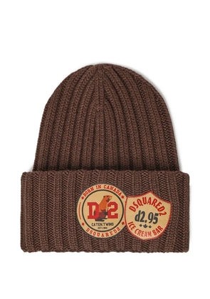 DSQUARED2 ribbed logo-patch beanie - Brown