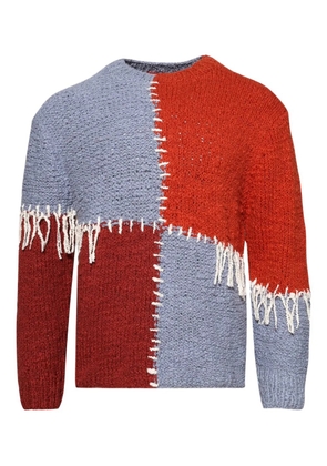 The Elder Statesman fringe-embellished patchwork sweater - Blue