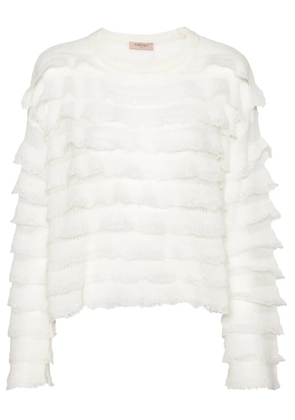 TWINSET ruffled open-knit jumper - White