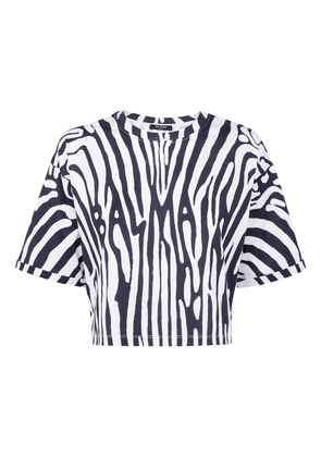 Balmain zebra-print cropped t-shirt - White