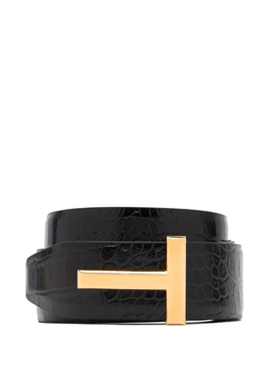 TOM FORD crocodile-embossed T-buckle belt - Black
