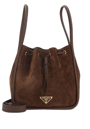 Prada small logo-plaque drawstring tote bag - Brown