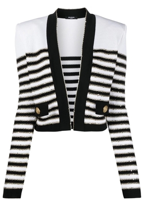 Balmain striped cropped jacket - White