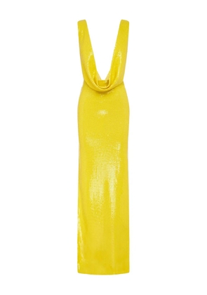 Alex Perry cowl-neck sequin-embellished maxi dress - Yellow