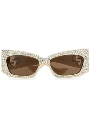 Gucci Eyewear Double G rhinestone-embellished sunglasses - Neutrals