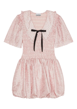 GANNI ruffled smocked mini dress - Pink