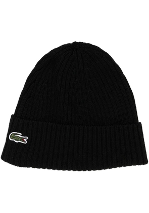 Lacoste Crocodile-patch wool beanie - Black