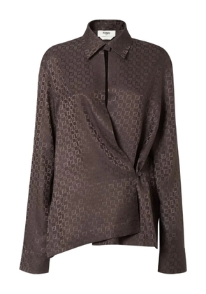 FENDI monogram-pattern silk shirt - Brown