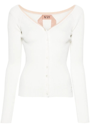 Nº21 picot-trim fine-ribbed cardigan - White