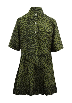 GANNI leopard-print pleated dress - Green
