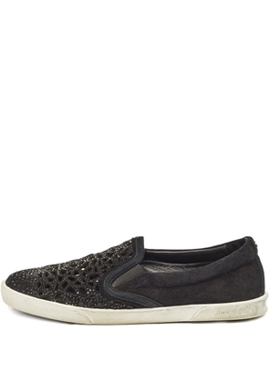 Jimmy Choo Pre-Owned crystal-embellished slip-on sneakers - Black