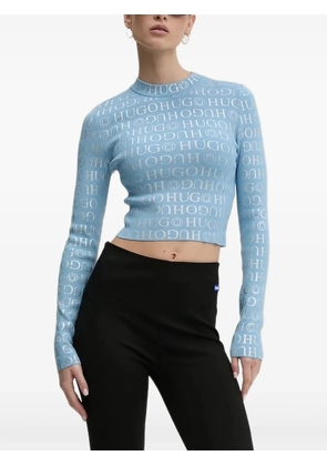 HUGO logo-print long-sleeve top - Blue