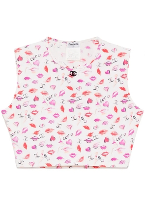 CHANEL Pre-Owned 1995 Lipstick Cropped Sleeveless Top - White