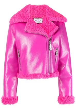 Philipp Plein faux shearling-trim biker jacket - Pink