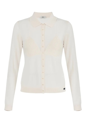 Elisabetta Franchi shirt-collar ribbed cardigan - White