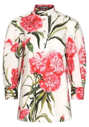 Dolce & Gabbana floral puff-sleeve shirt - White