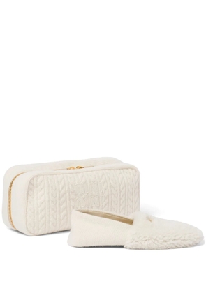 Miu Miu logo-lettering shearling slippers and case set - White