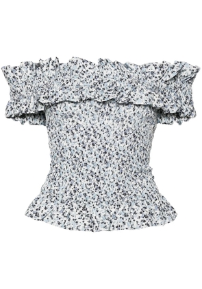 GANNI off-shoulder smocked top - White