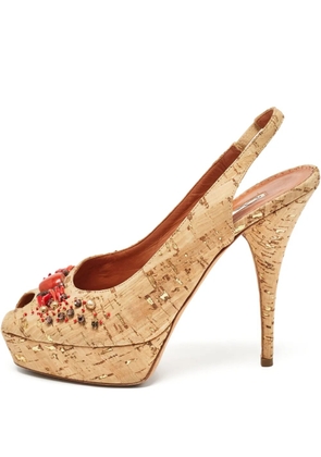 Oscar de la Renta Pre-Owned 130mm bead-embellished pumps - Neutrals
