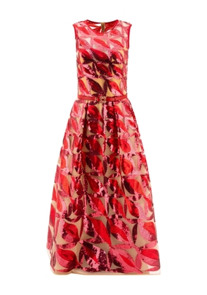Elie Saab sequin leaf-embellished dress - Red