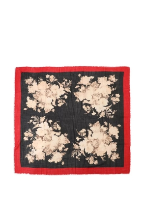 Saint Laurent Pre-Owned 1990s floral-print fringed scarf - Black