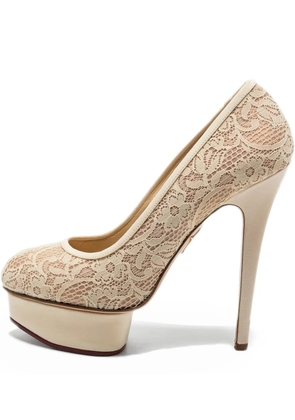 Charlotte Olympia 145mm lace-embellished pumps - Neutrals