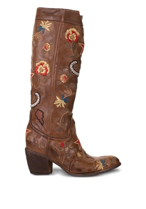 Fauzian Jeunesse embroidered-details leather boots - Brown