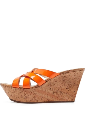 Casadei Vintage 100mm leather wedge sandals - Orange