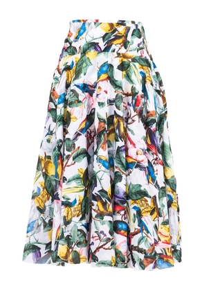 Samantha Sung Aster floral-print pleated midi skirt - White