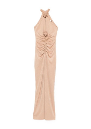 NISSA rose-embellished ruched maxi evening dress - Neutrals