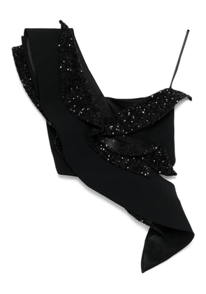 Maticevski asymmetric sequinned frill corset top - Black