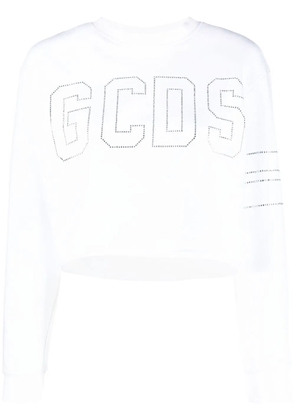 GCDS studded-logo cropped sweatshirt - White