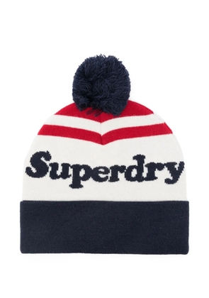 Superdry pompom-detail striped beanie - White