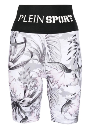 Plein Sport logo-waistband floral-print shorts - White