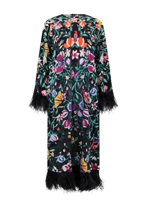 Valentino Garavani feather-trim floral dress - Black