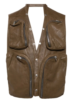 Rick Owens leather V-neck gilet - Brown