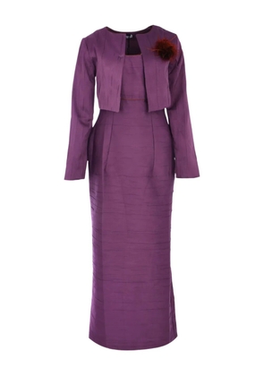 Baruni feather-embellished pleated dress and jacket set - Purple