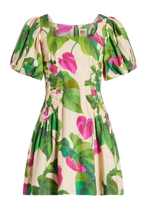FARM Rio puff-sleeve floral-print mini dress - Neutrals