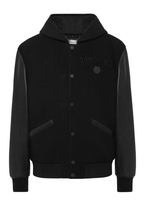 Philipp Plein hooded leather-sleeve bomber jacket - Black
