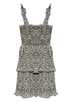 GANNI printed ruffled mini dress - Neutrals