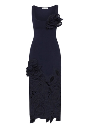 Oscar de la Renta rose-appliqué knitted midi dress - Blue