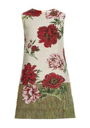 Oscar de la Renta peony floral shift mini dress - Neutrals