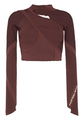 Feng Chen Wang slash-neck knitted top - Brown